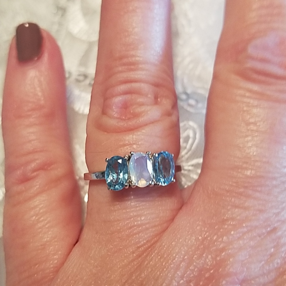 Swiss Blue Topaz Opal Ring